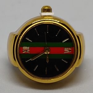 Stripe Gold Designer Ring Watch - Black Dial