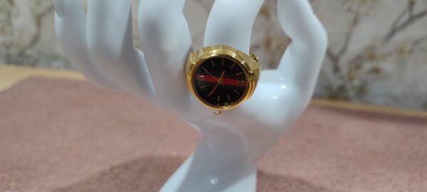 Stripe Gold Designer Ring Watch - Black Dial - Image 6
