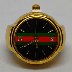 Stripe Gold Designer Ring Watch - Black Dial